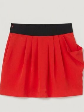 Central Park West Red Mini Skirt with Bubble Ruffle Detail | Side Zip | Size M